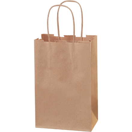 5 <span class='fraction'>1/2</span> x 3 <span class='fraction'>1/4</span> x 8 <span class='fraction'>3/8</span>" Kraft Paper Shopping Bags